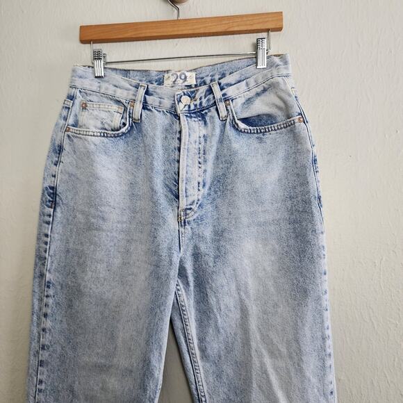 Free People Distressed Light Blue Denim Button Fly Straight Leg Jean - Picture 2 of 13